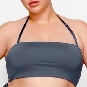 Skims Shaping Swim Bandeau Bikini Top Womens Large Gunmetal Adjustable Strapless